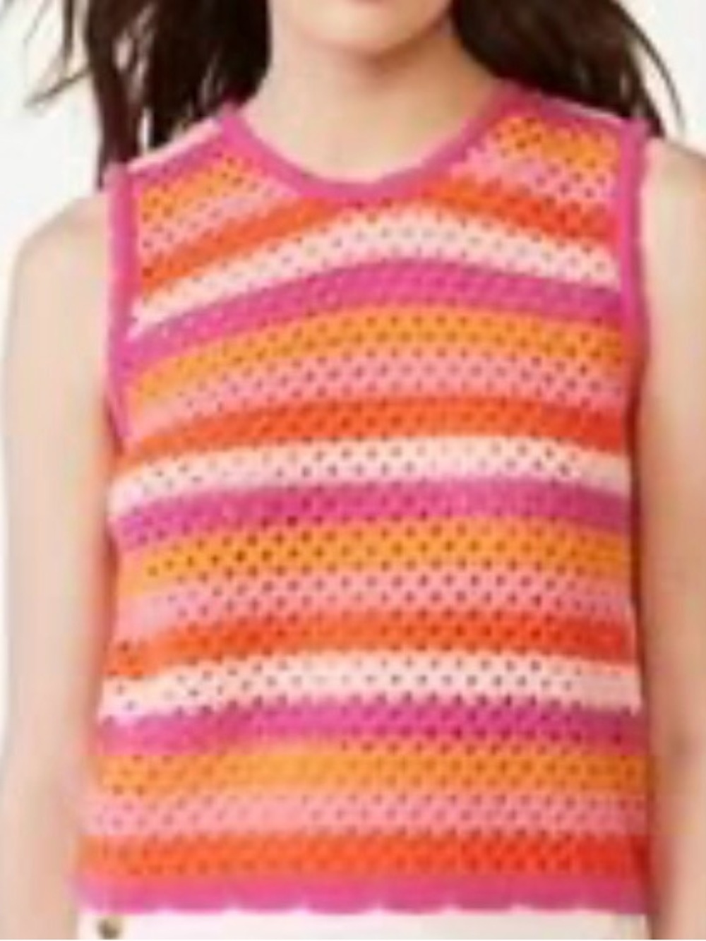 Girls' Pink & Orange Striped Crochet Tank Top